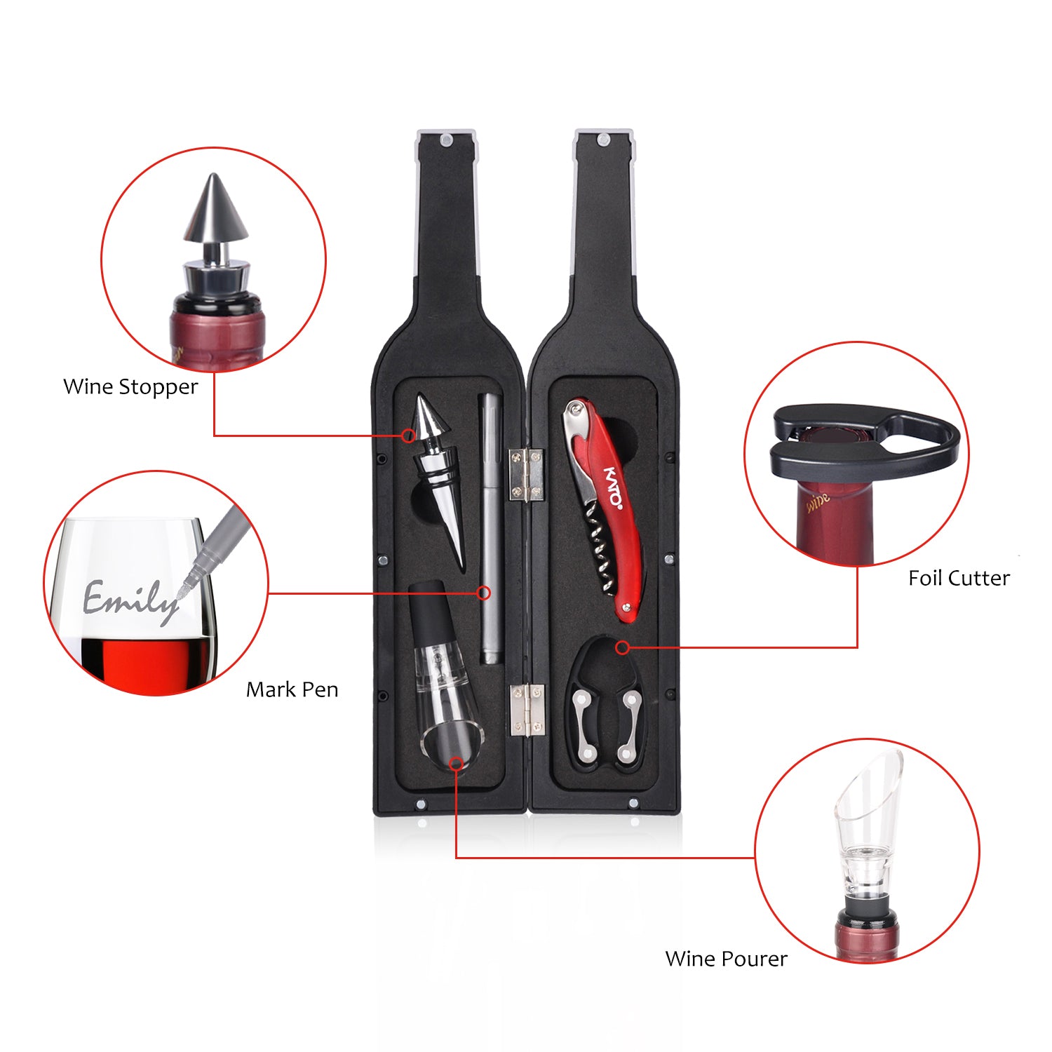 Wine Bottle Opener Set 5 Pcs with Paint Marker Red
