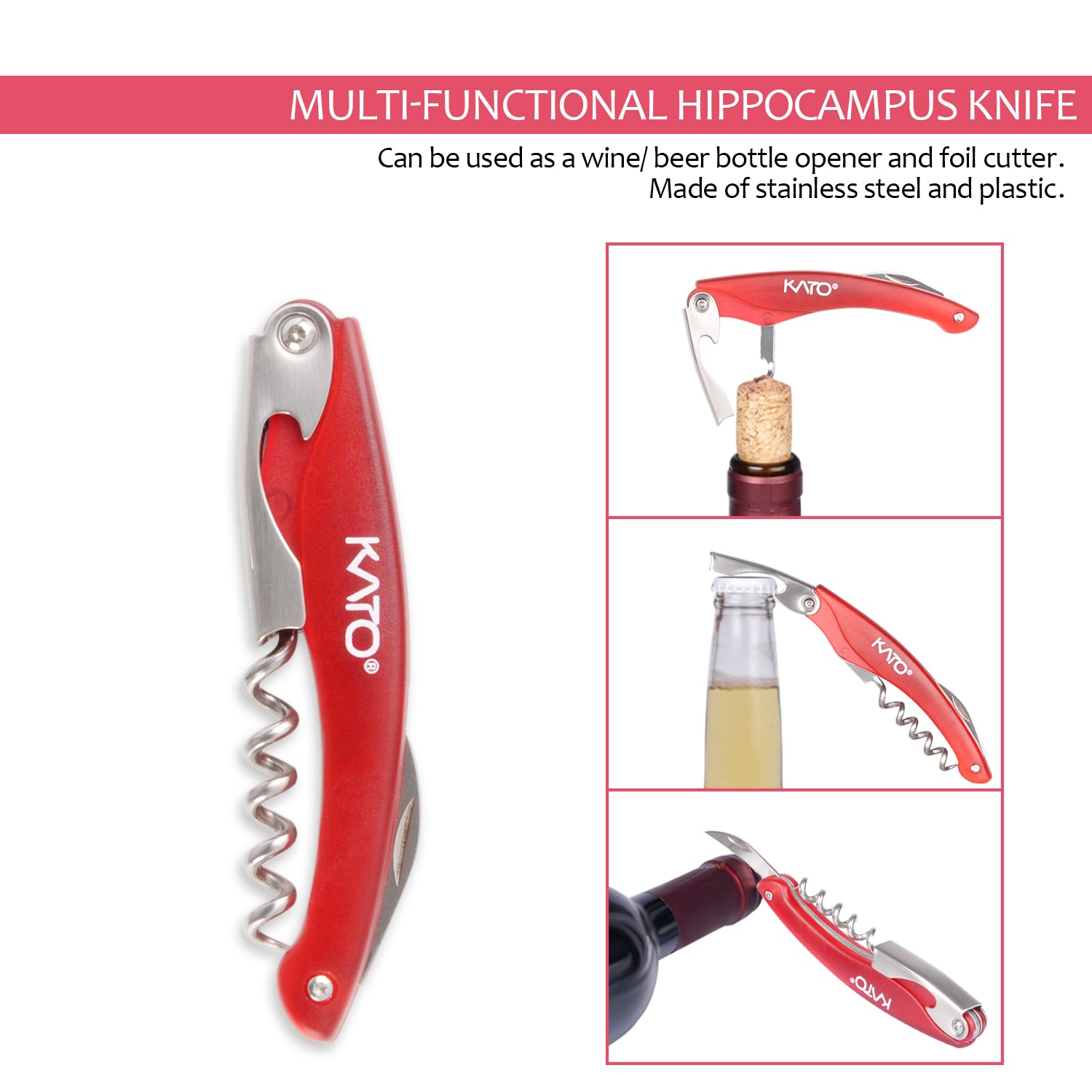 Wine Bottle Opener Set 5 Pcs with Drip Ring Red & Black