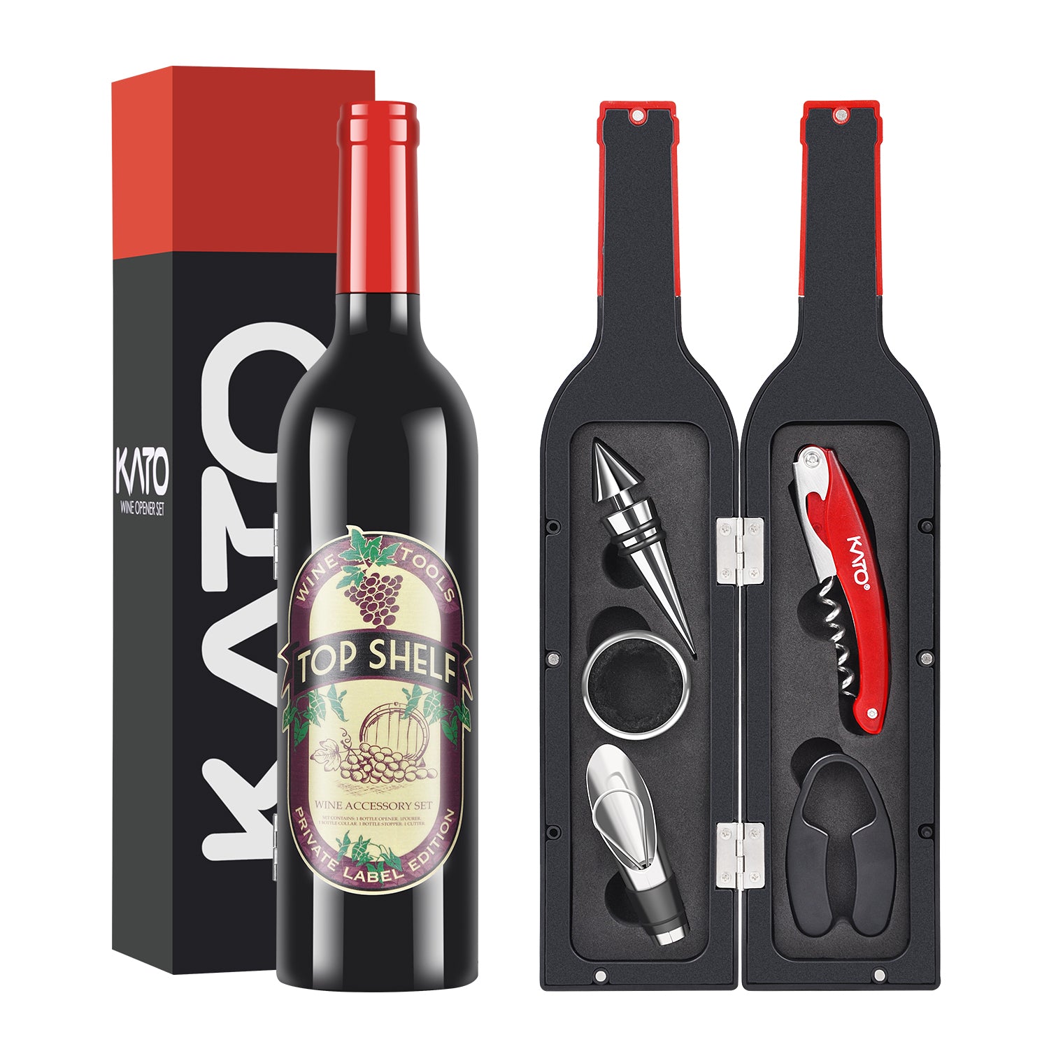 Wine Bottle Opener Set 5 Pcs with Drip Ring Red & Black