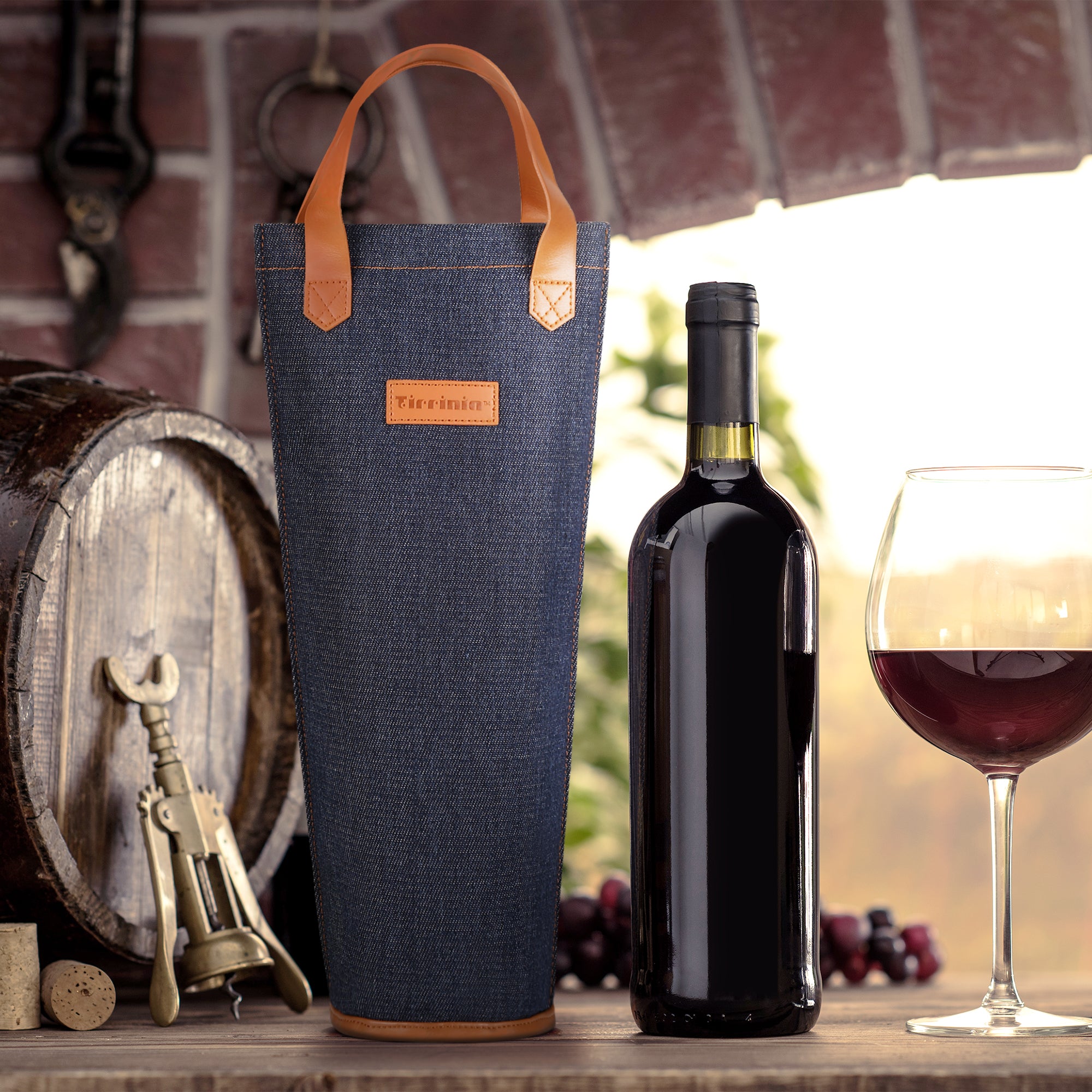 Dark Blue Bottle Wine Tote Bag