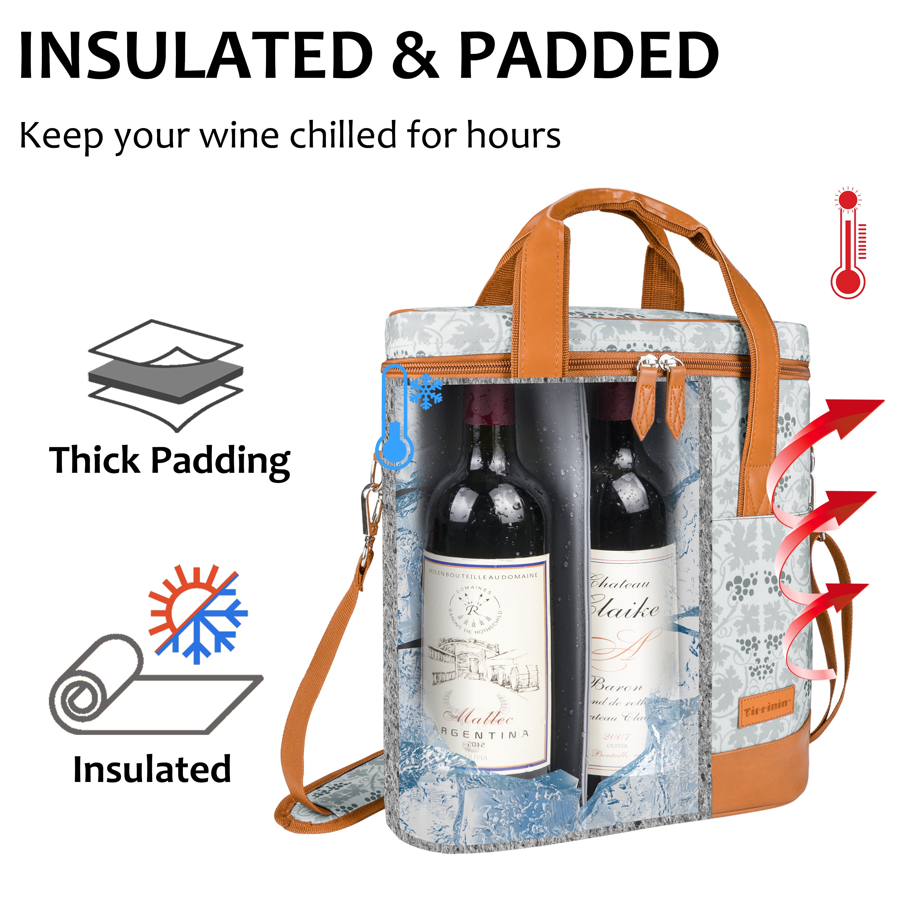White Flower 3 Bottle Insulated Wine Gift carrier