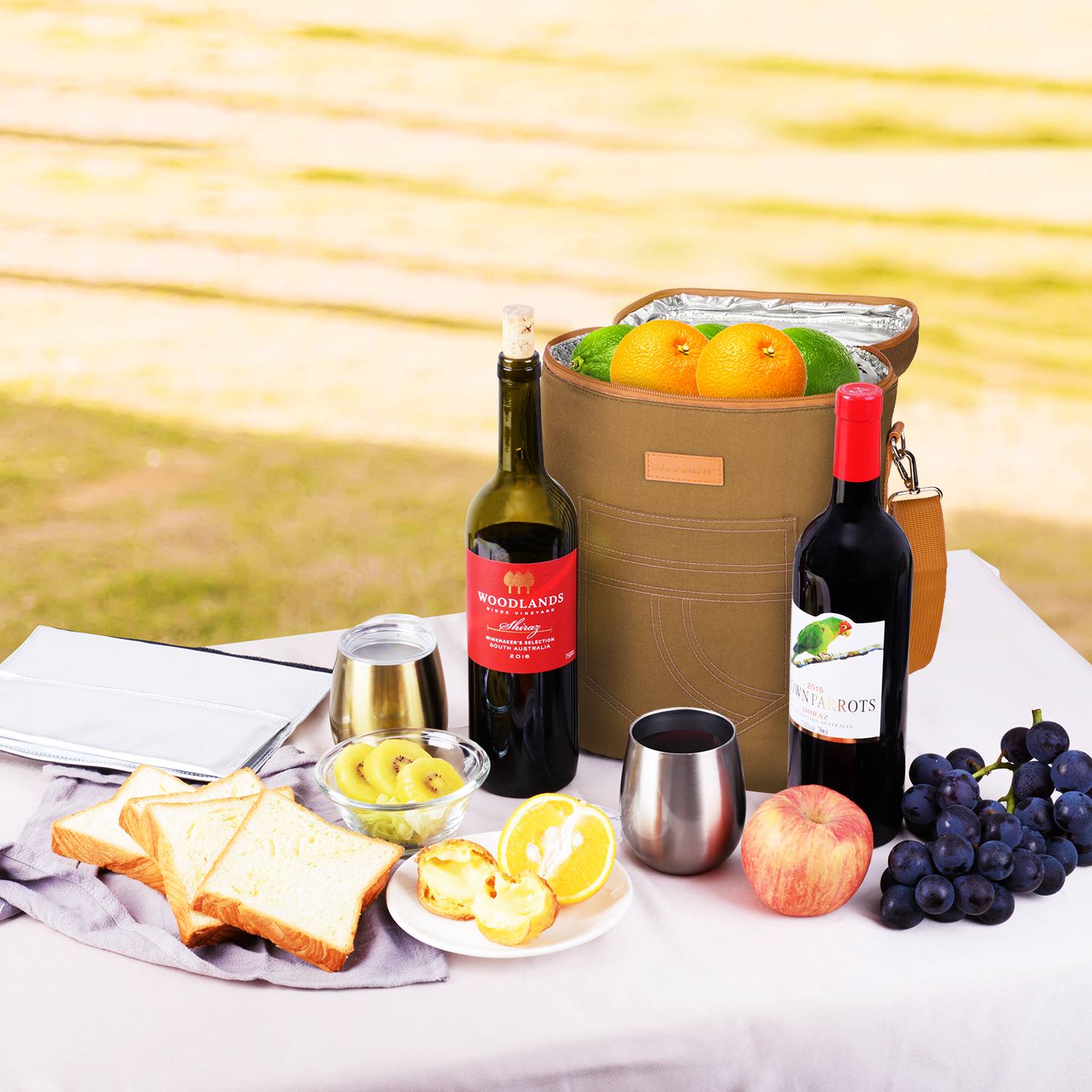 Khaki 4 Bottle Wine Bag