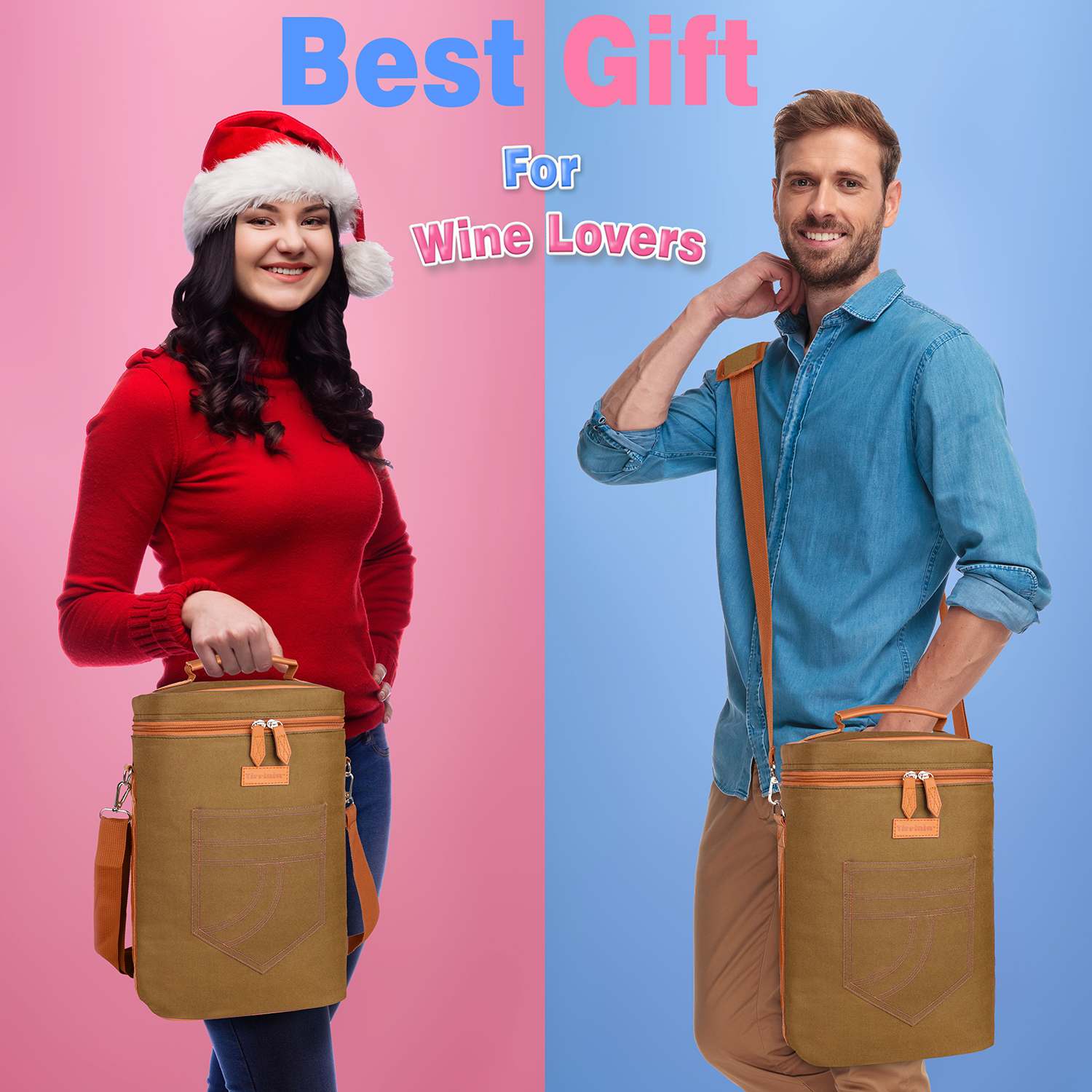 Khaki 4 Bottle Wine Bag