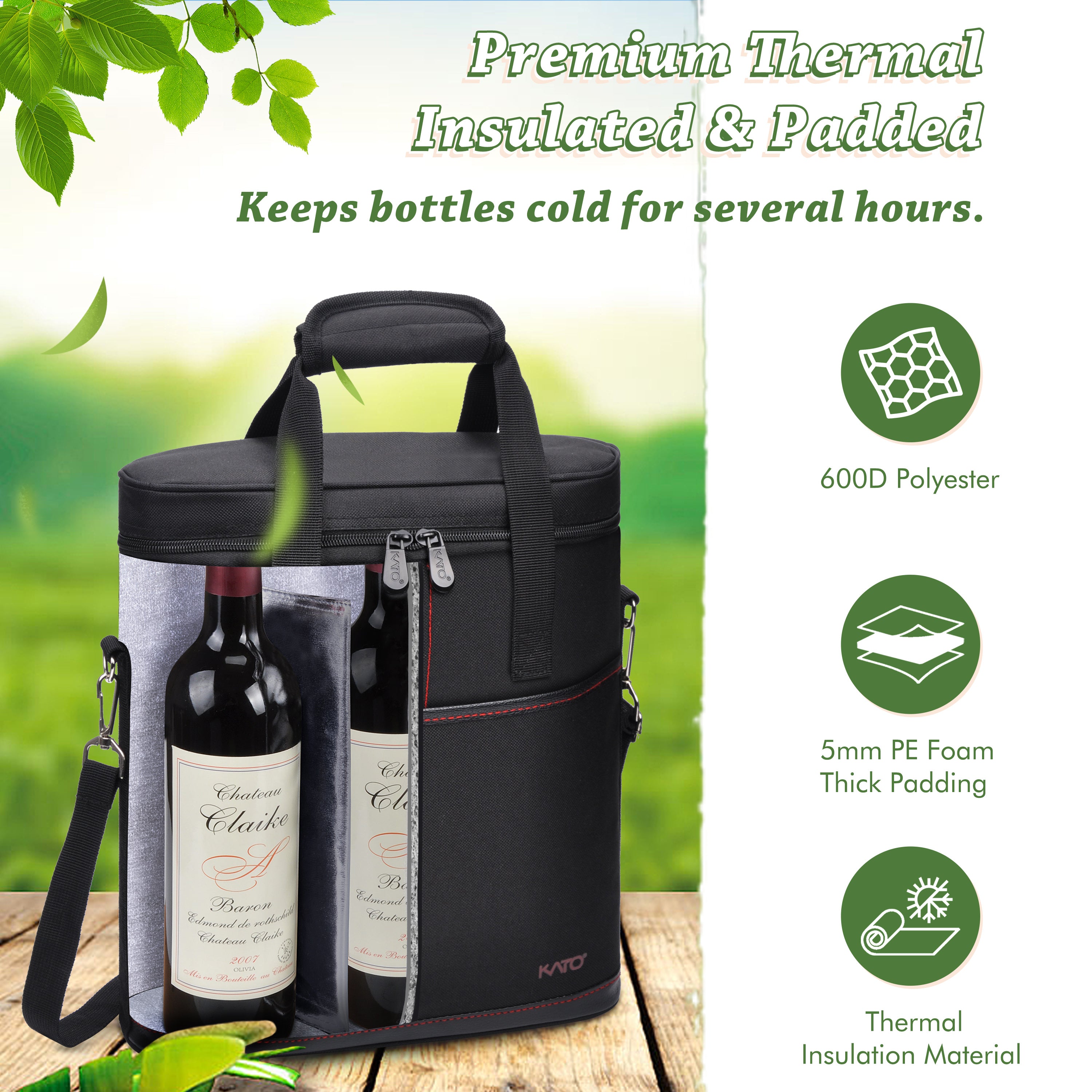 Black 3 Bottle Wine Carrier with Corkscrew