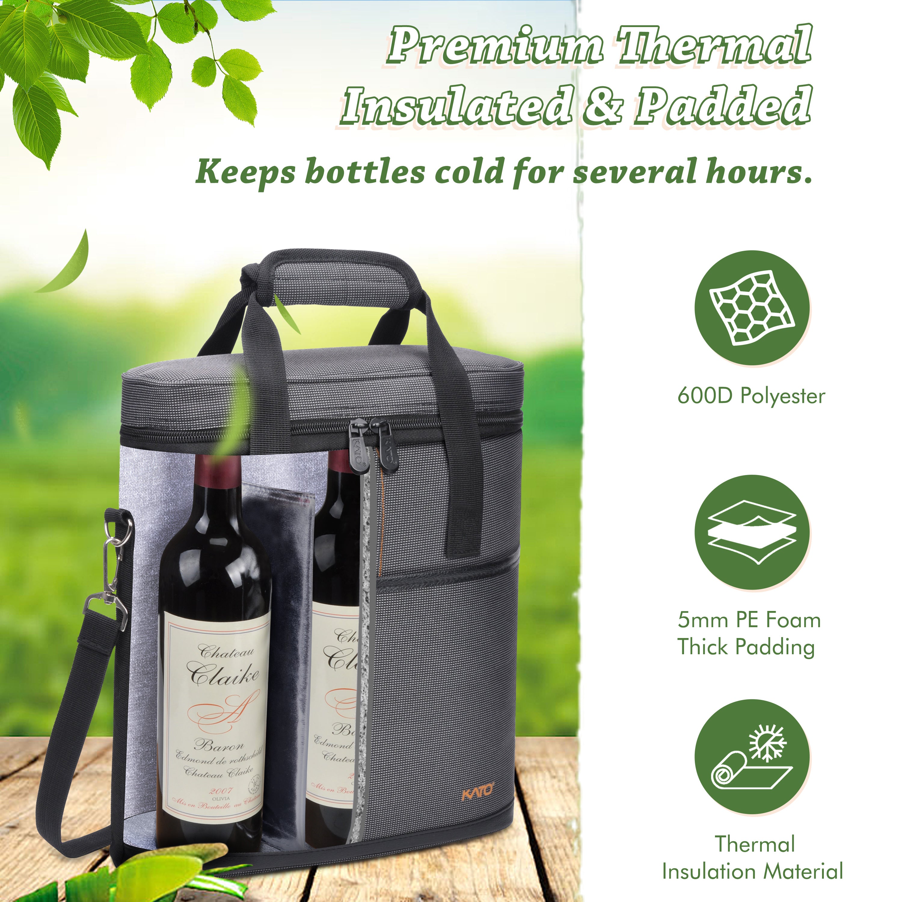 Dark Grey 3 Bottle Wine Carrier with Corkscrew