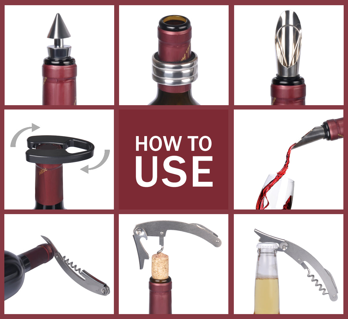 5 Pcs Deluxe Wine Accessory Gift Set Red