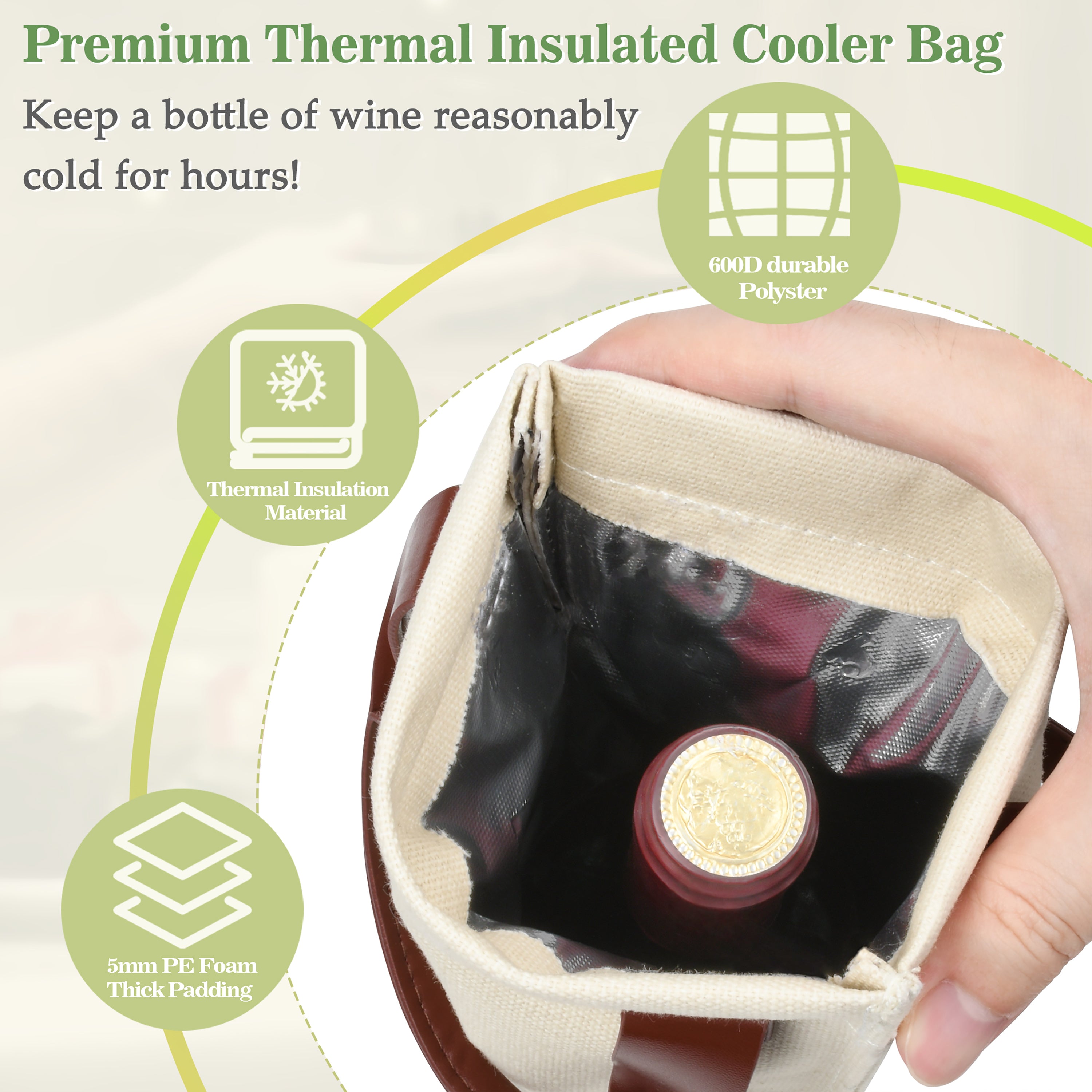 Beige Single Bottle Wine Bag