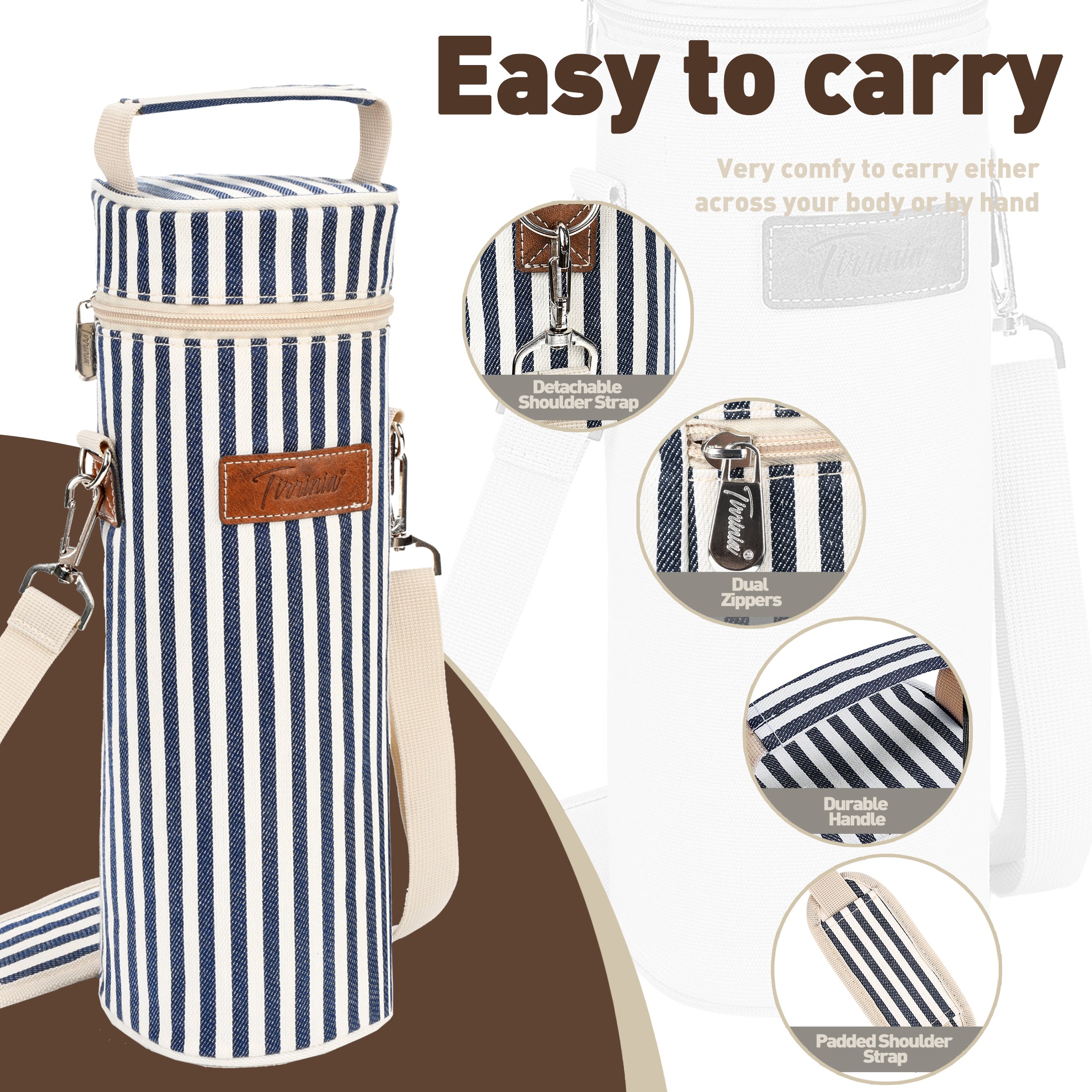 Blue Stripe Single Bottle Wine Carrier