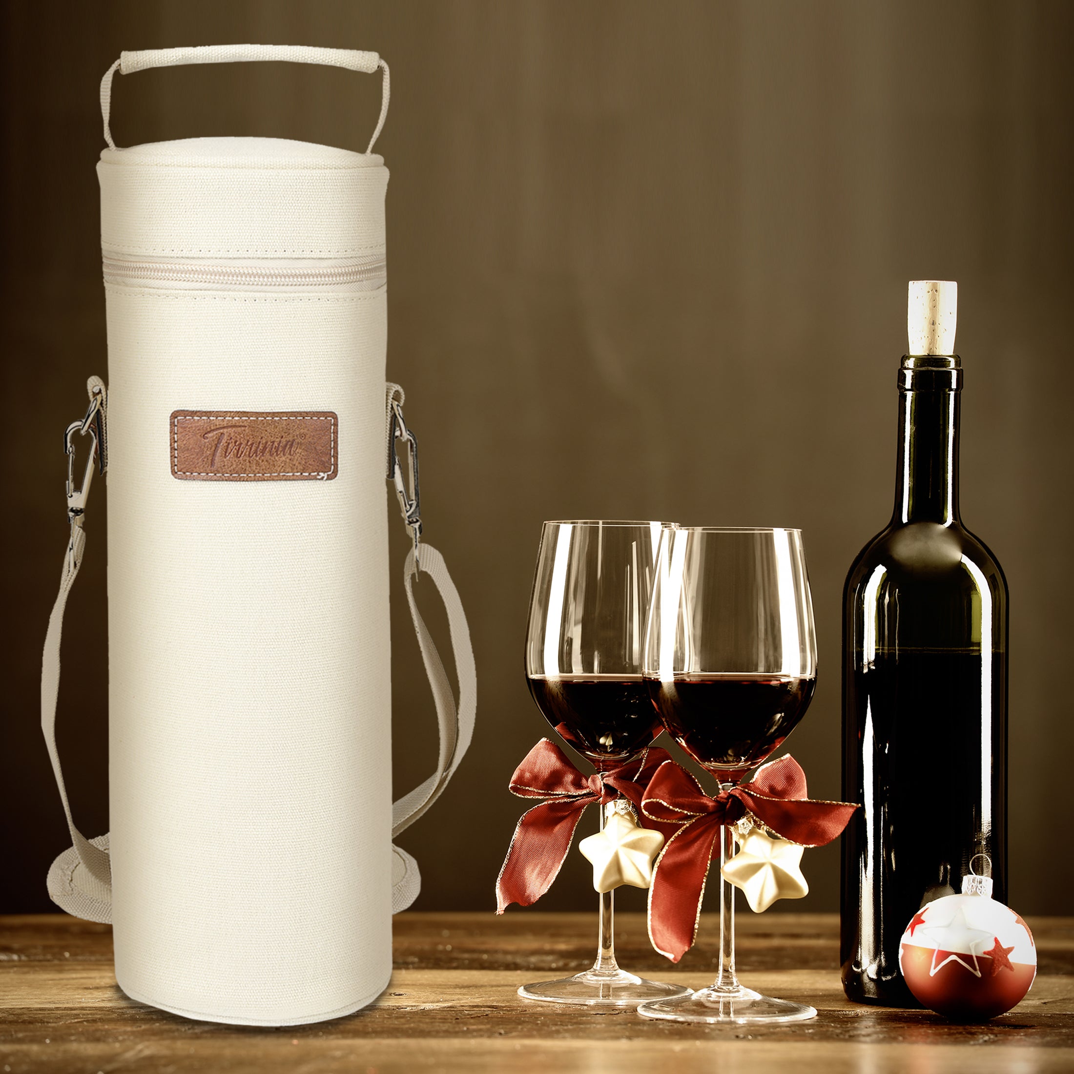 Beige Single Bottle Wine Carrier