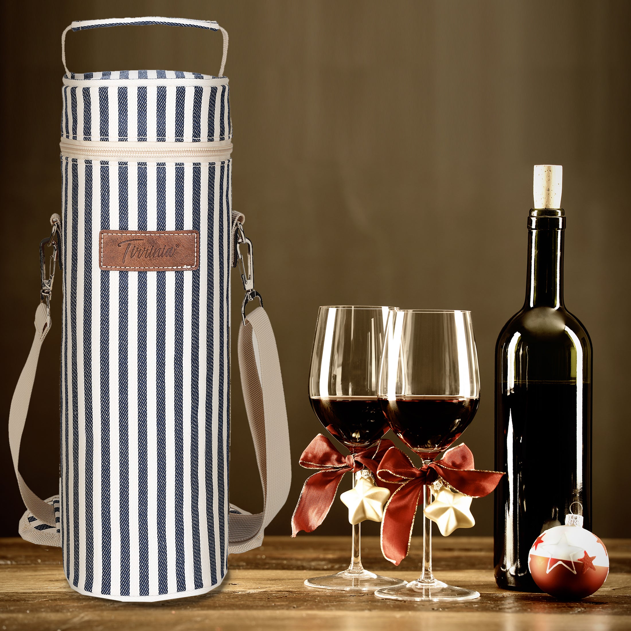 Blue Stripe Single Bottle Wine Carrier