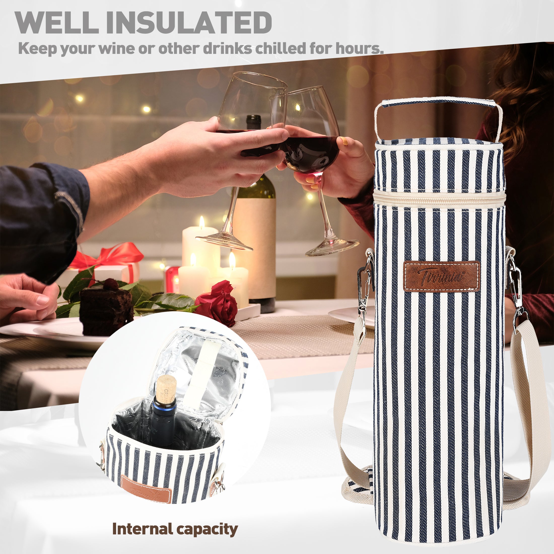 Blue Stripe Single Bottle Wine Carrier