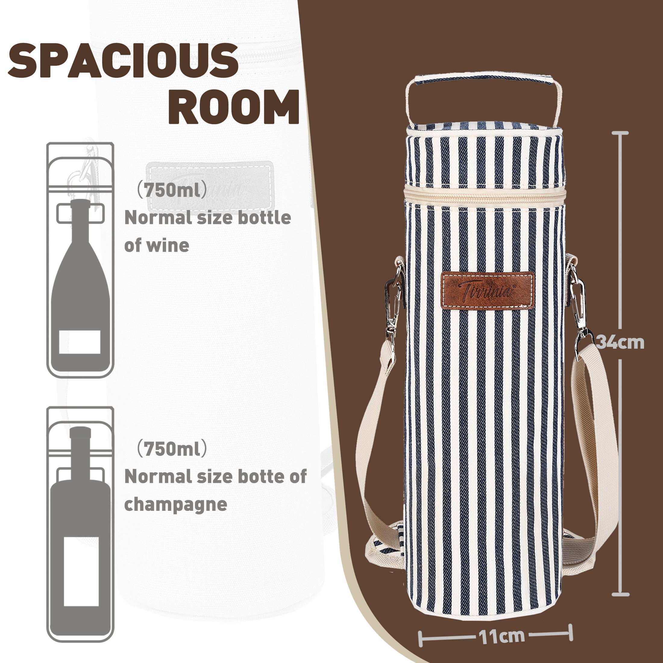 Blue Stripe Single Bottle Wine Carrier